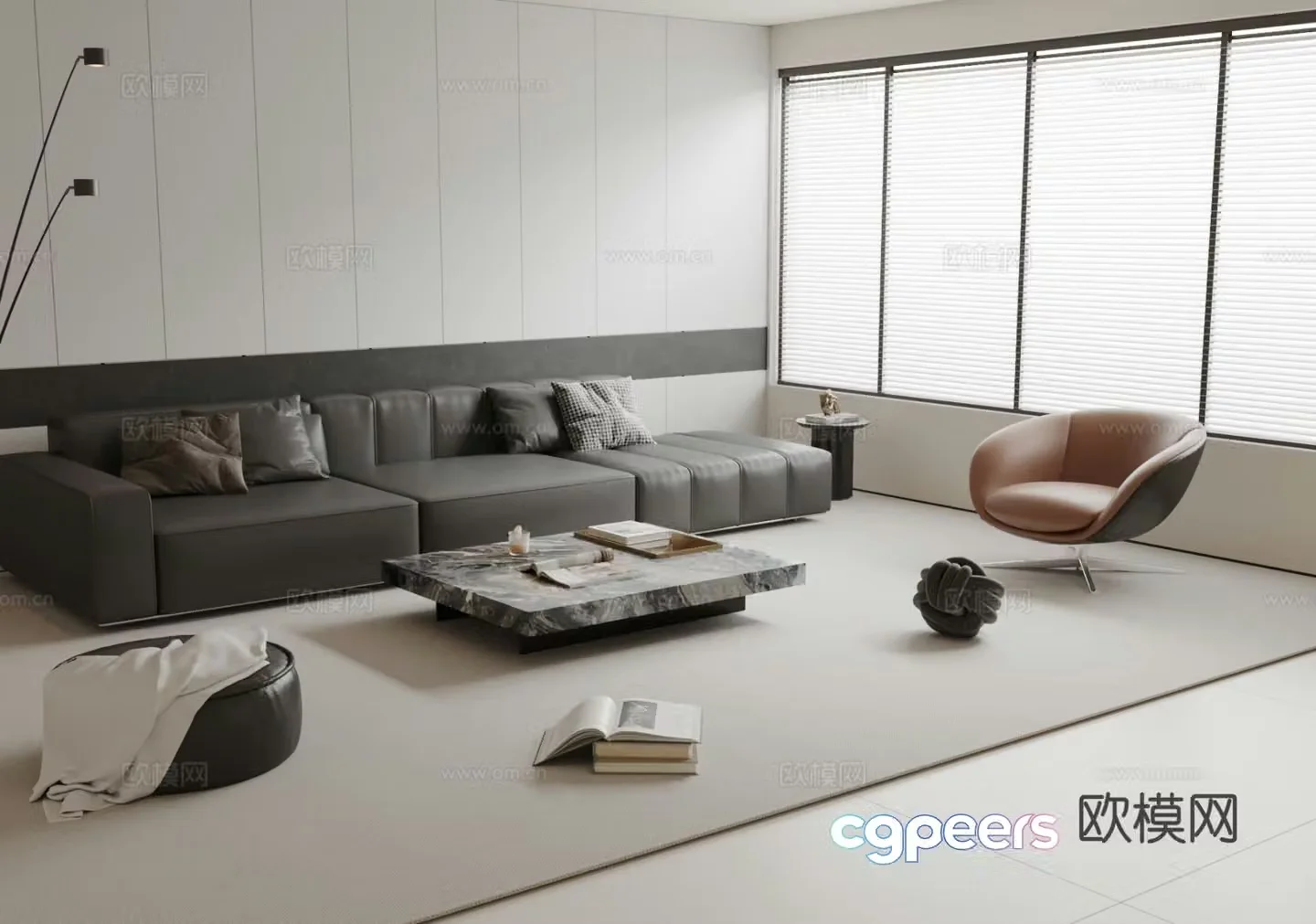 Modern three-seat sofa modular sofa 3d model