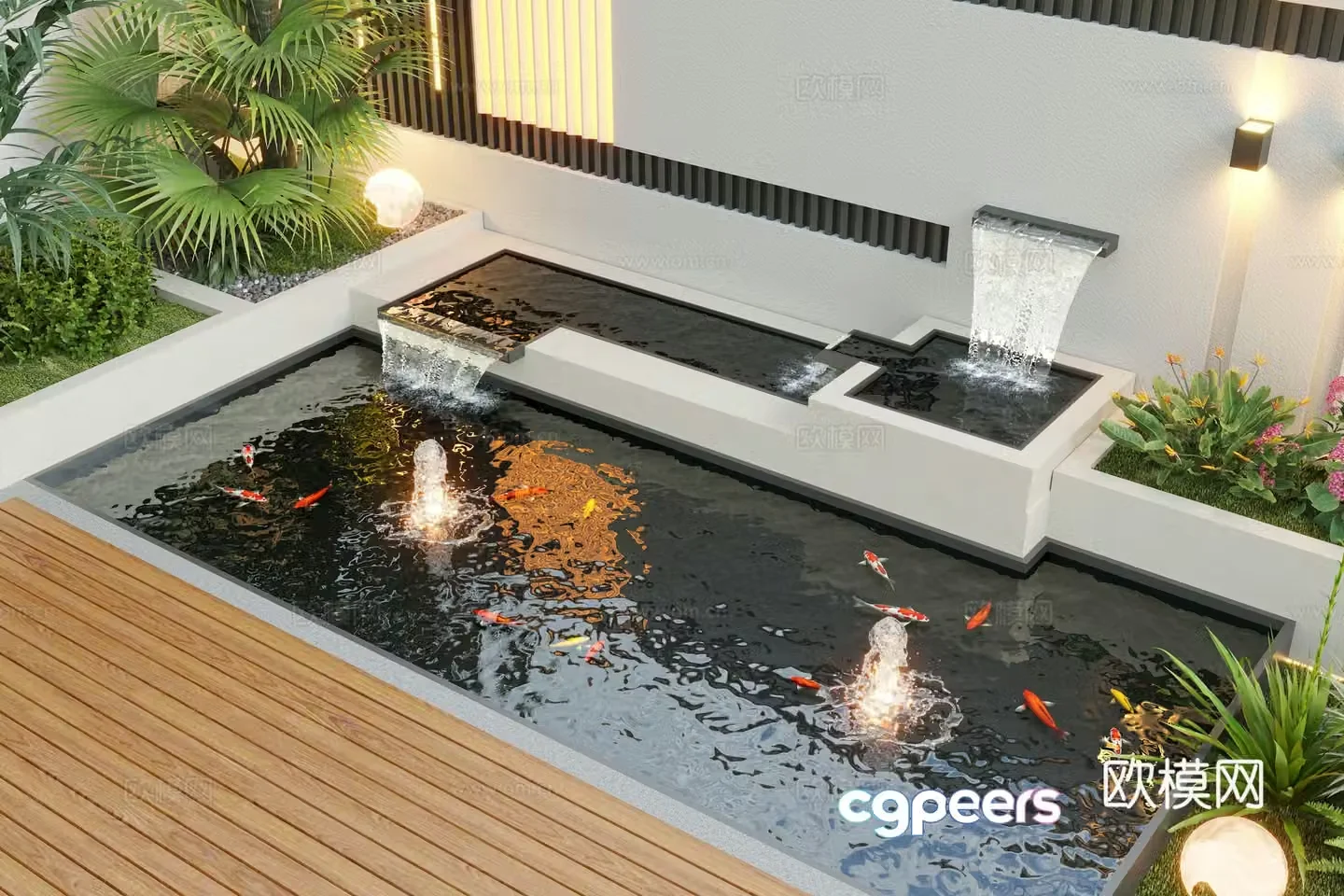 Modern water landscape garden waterscape water bowl stacked water water drop 3d model