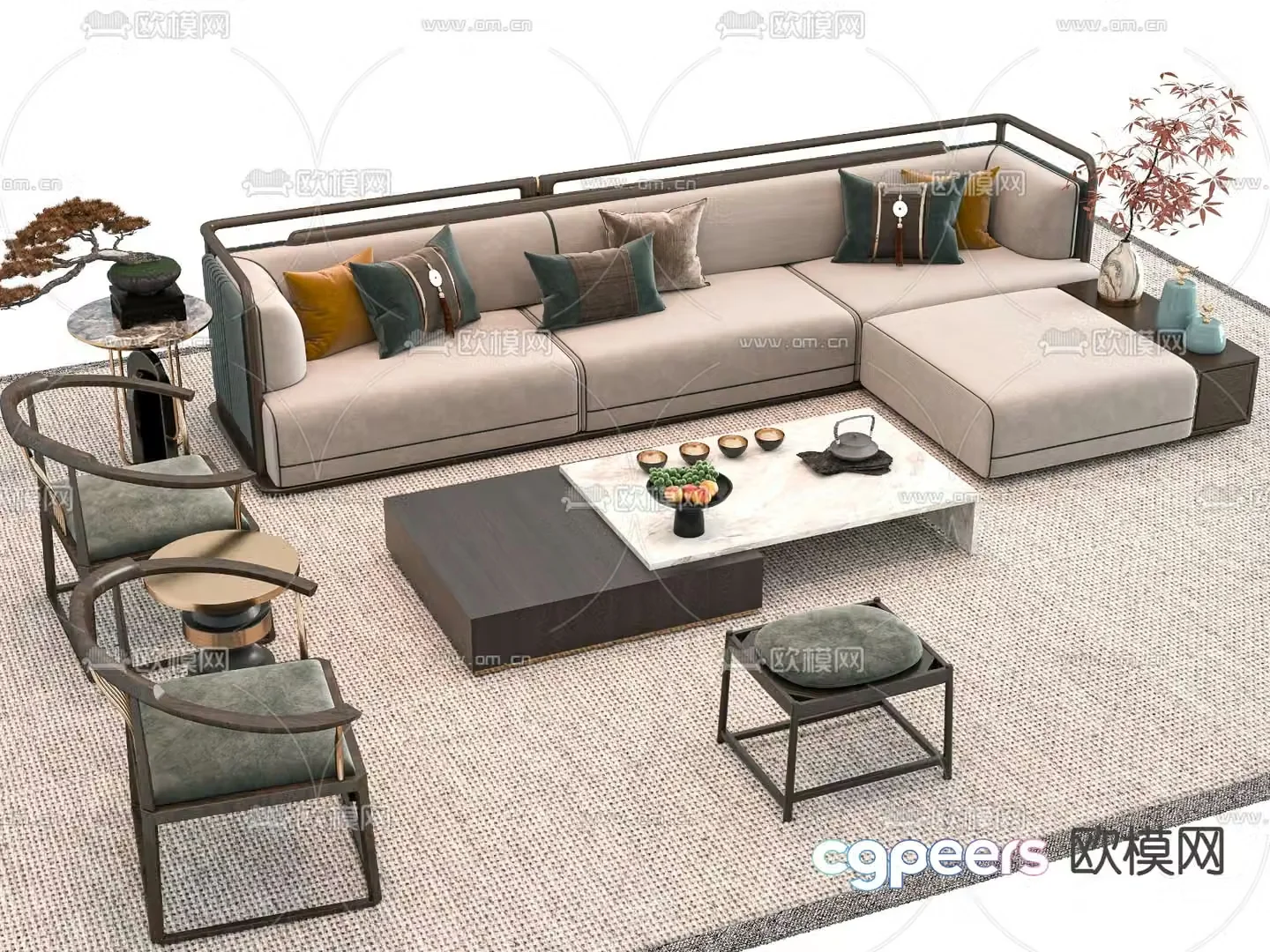 New Chinese style modular sofa 3d model