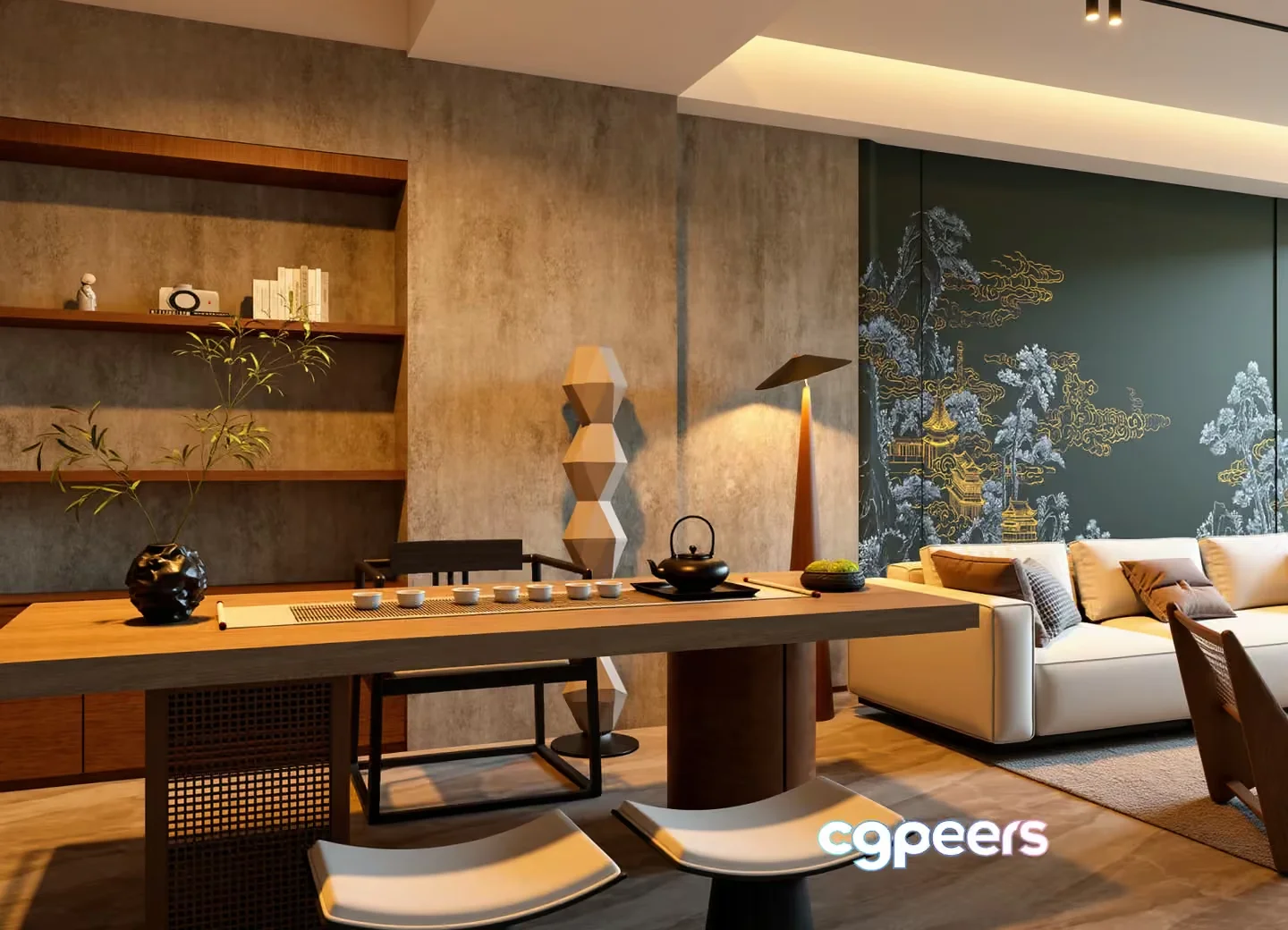 Modern Asian-Inspired Living Room 3D Model – 16432 – VRAY Render
