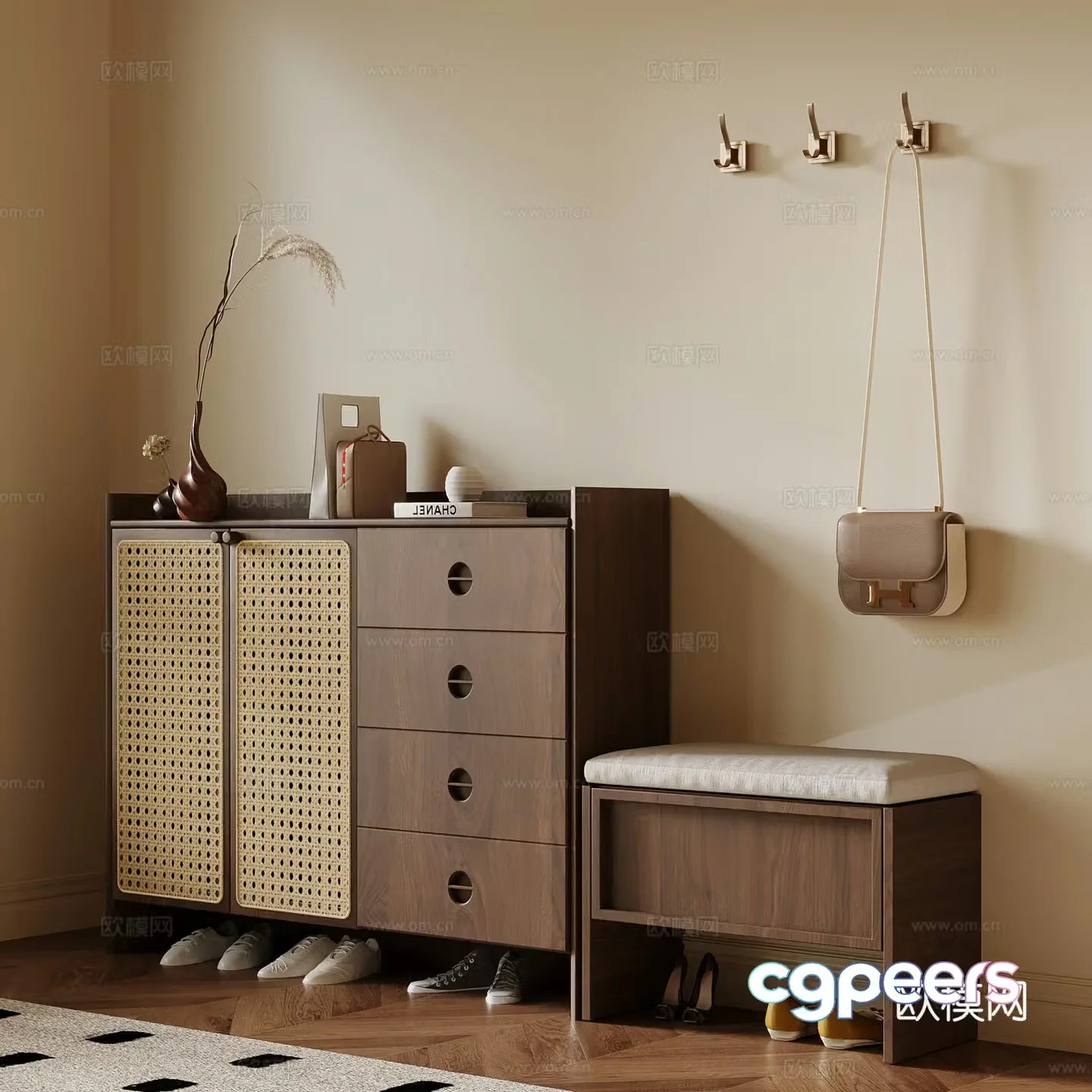 Jijifeng shoe cabinet medieval style shoe cabinet 3D model