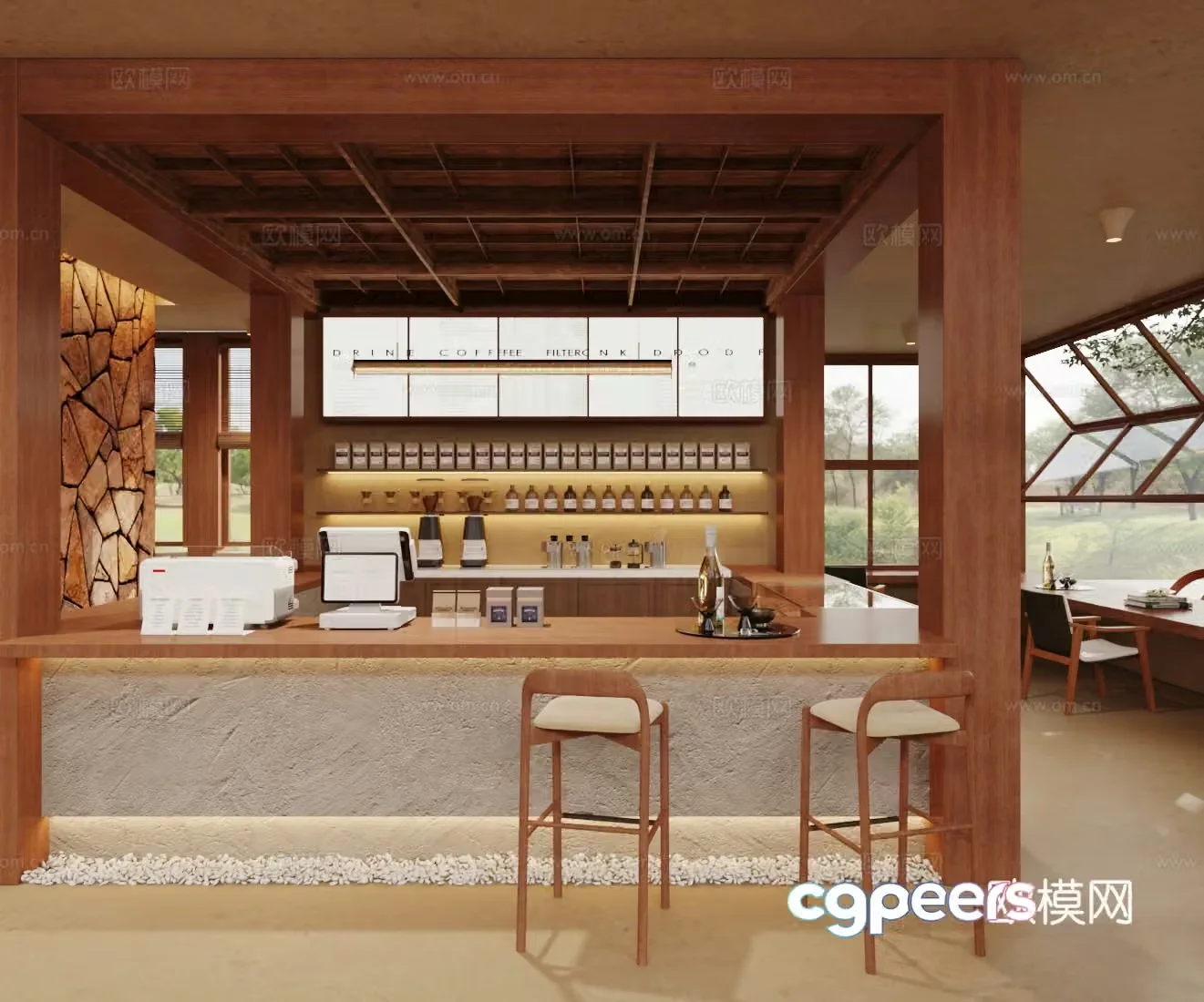 Log Wind Cafe Coffee Shop 3D Model