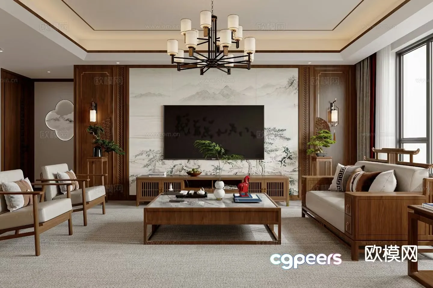 New Chinese style living room 3d model