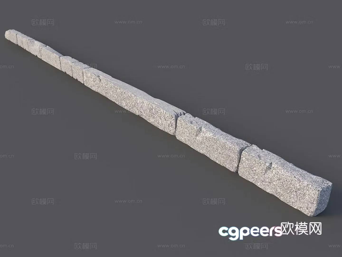 Stone road with tooth side stones and dilapidated stone roads to build natural stone stone 3D model