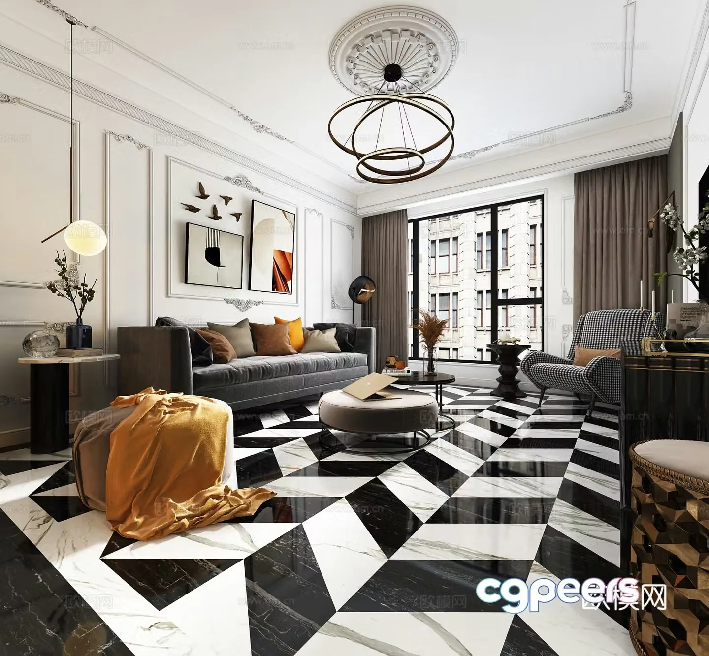French living and dining room 3d model