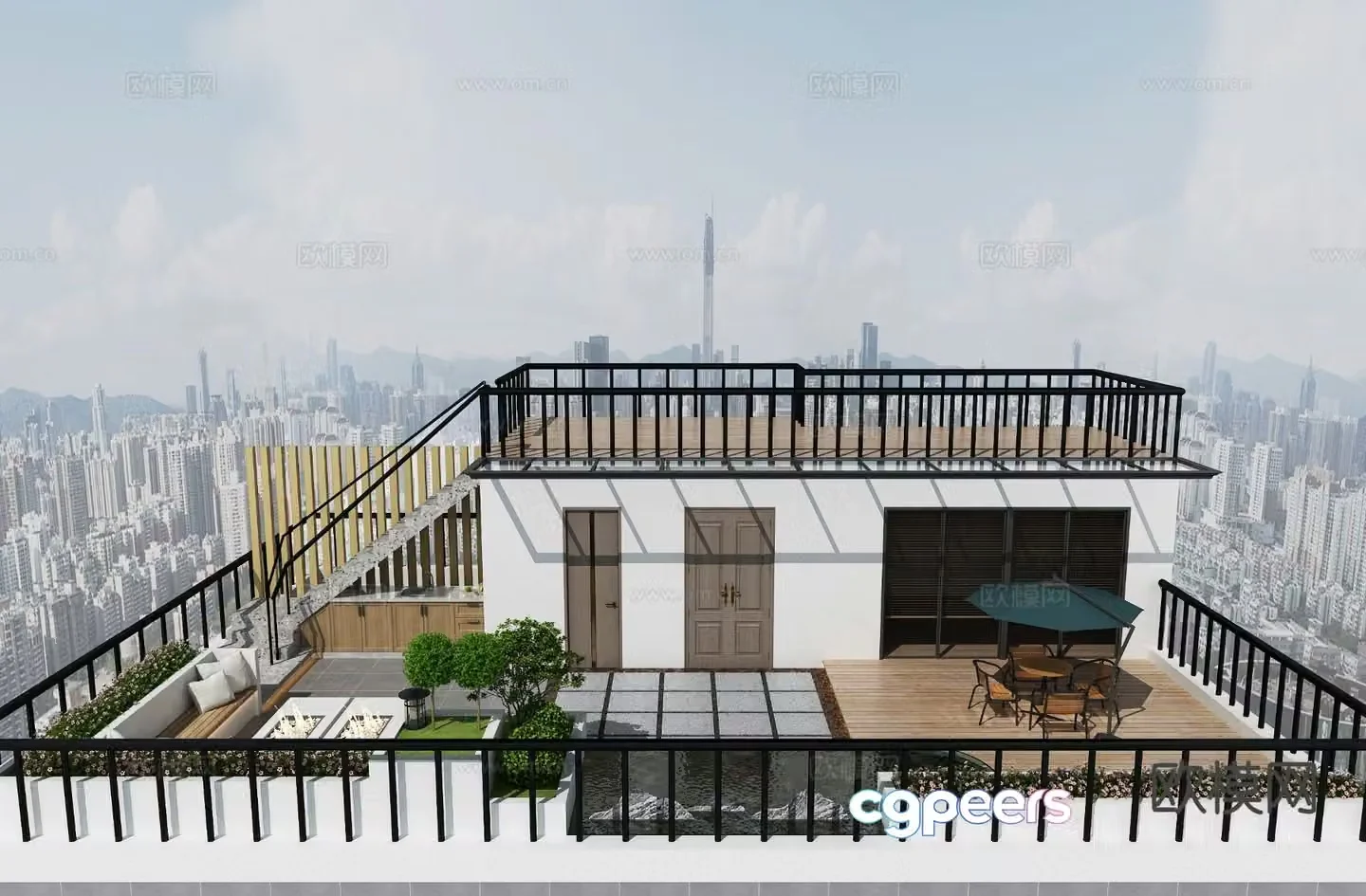 Modern balcony terrace roof garden 3d model