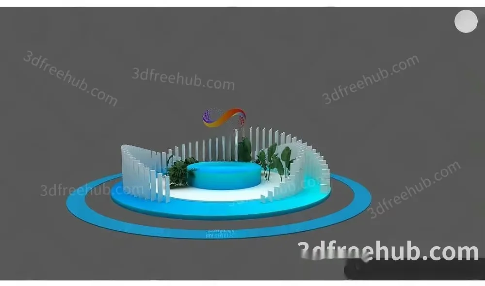 A 3D Rendering Of A Blue And White Circular Platform 3D Model – 23569 – VRAY Render