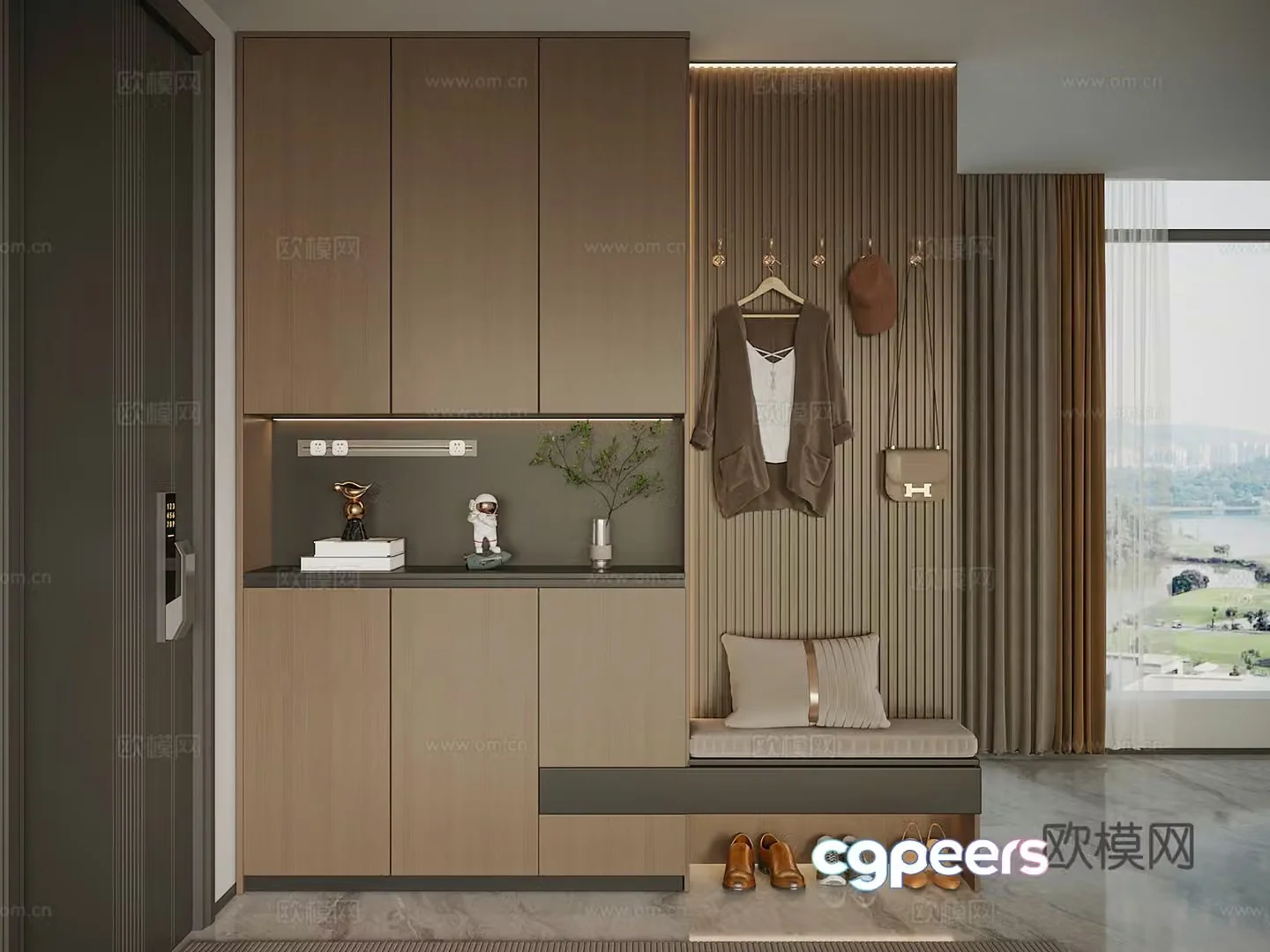 Modern simple porch shoe cabinet hanging shoe cabinet functional porch 3D model