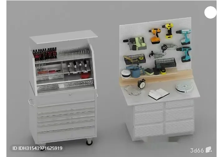 A 3D Rendering Of A Workshop With Tools And A Workbench 3D Model – 16344 – VRAY Render