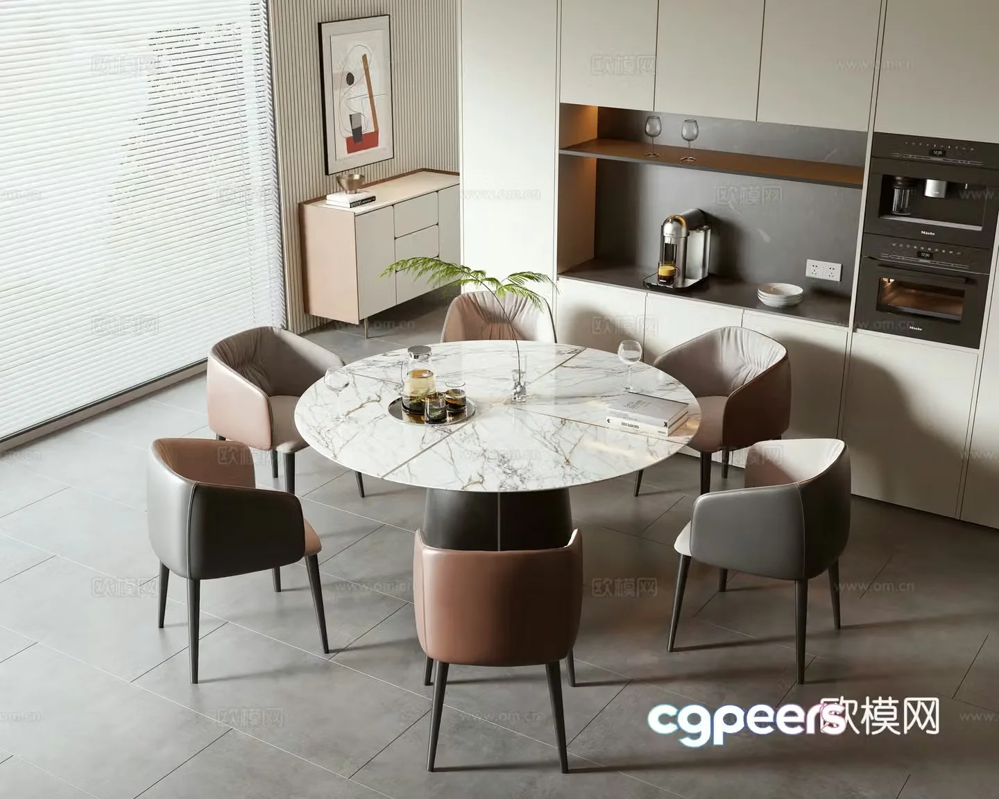 Modern dining table and chair combination 3D model