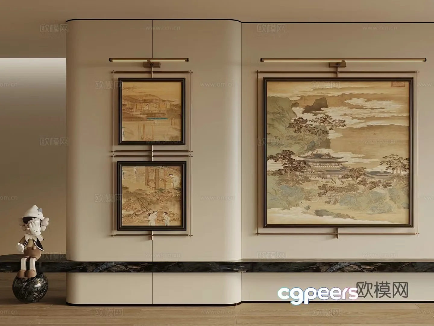 New Chinese style ancient Chinese hanging paintings decorative paintings hanging paintings picture frames living room hanging paintings 3D model