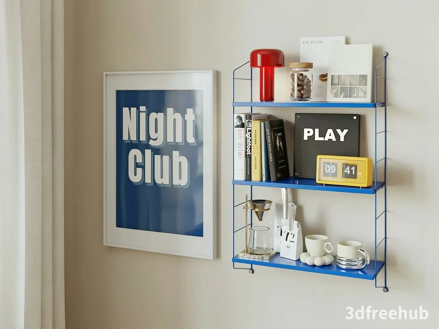 Blue Metal Shelves With Various Items On Them 3D Model – 20469 – VRAY Render