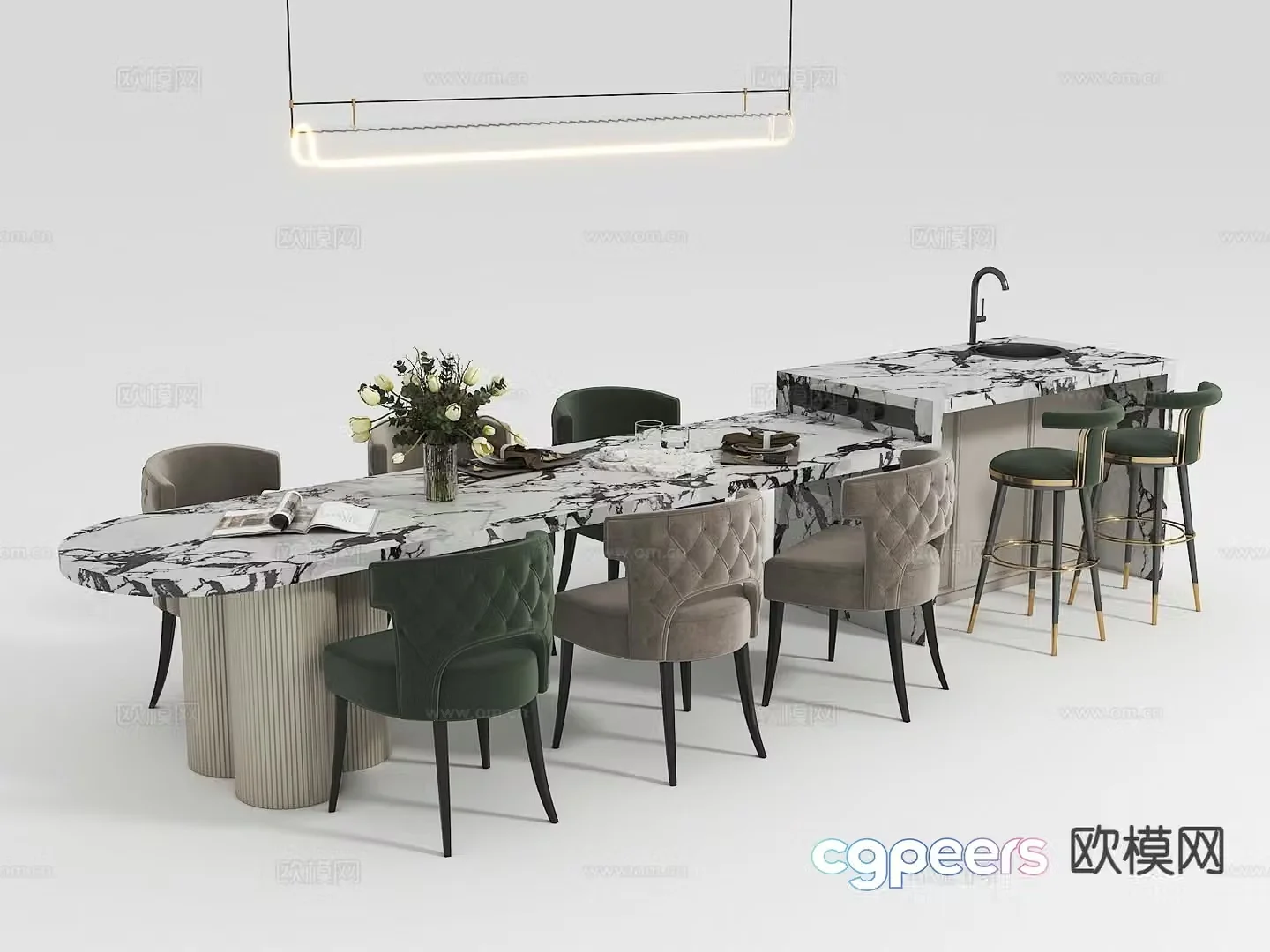 French island dining table 3d model