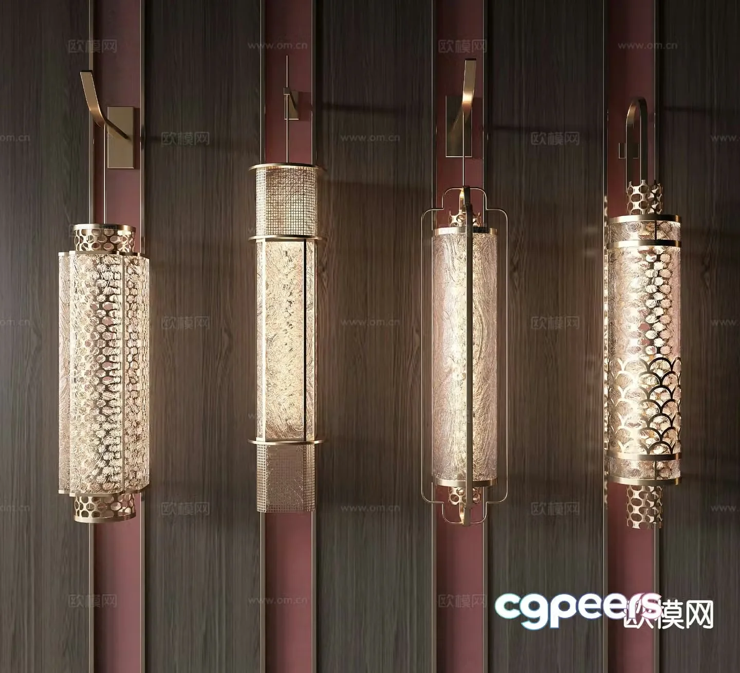 New Chinese style wall lamp Long strip wall lamp Metal wall lamp Crystal wall lamp 3D model
