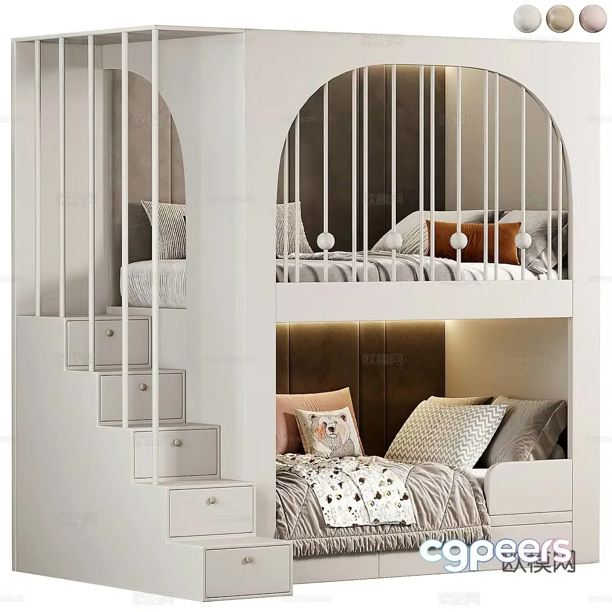 Modern children’s bed with high and low bed 3D model