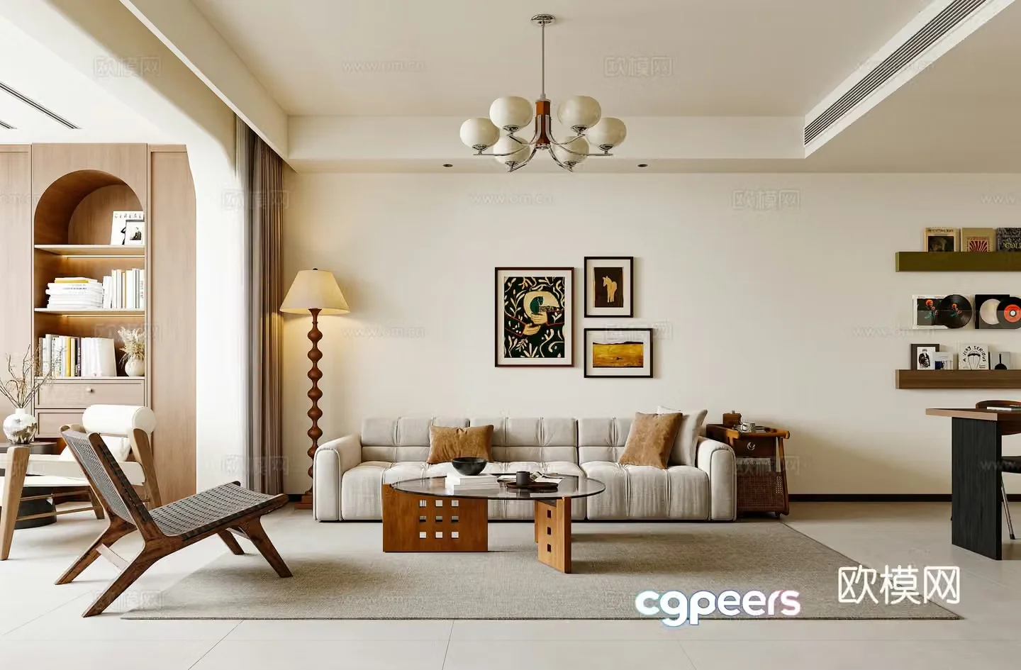 Medium living room Medium sofa tea table combination Medium bookcase Medium chandeliers Medium floor lamp 3D model