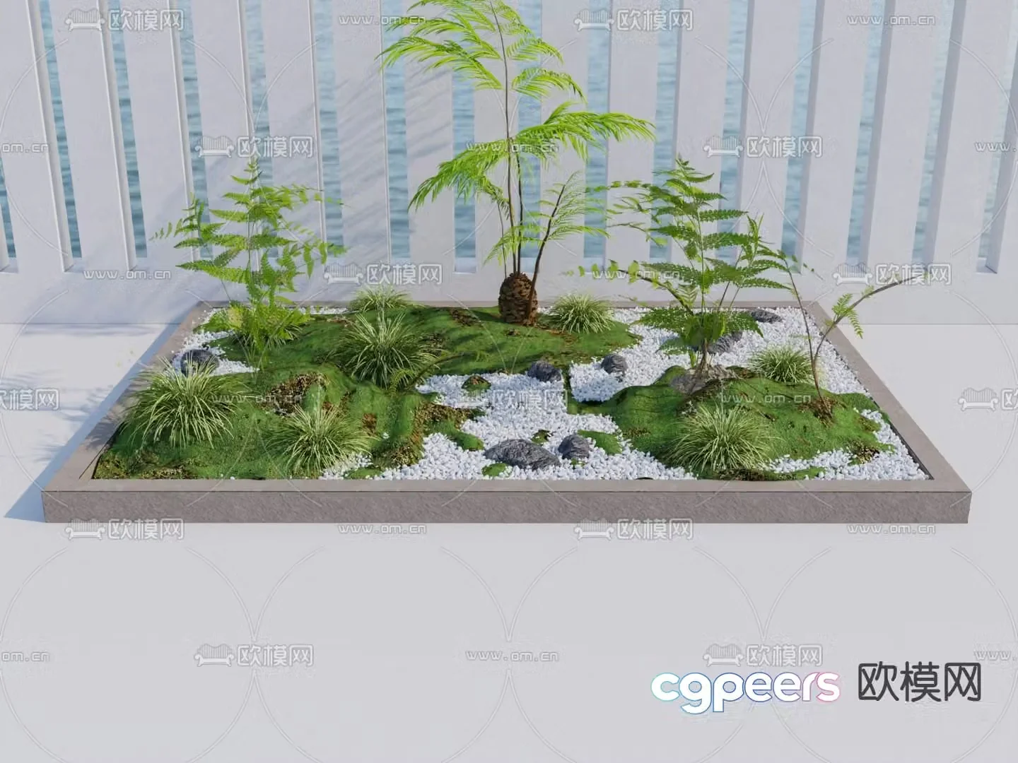 Green flowers and grass landscaping 3d model