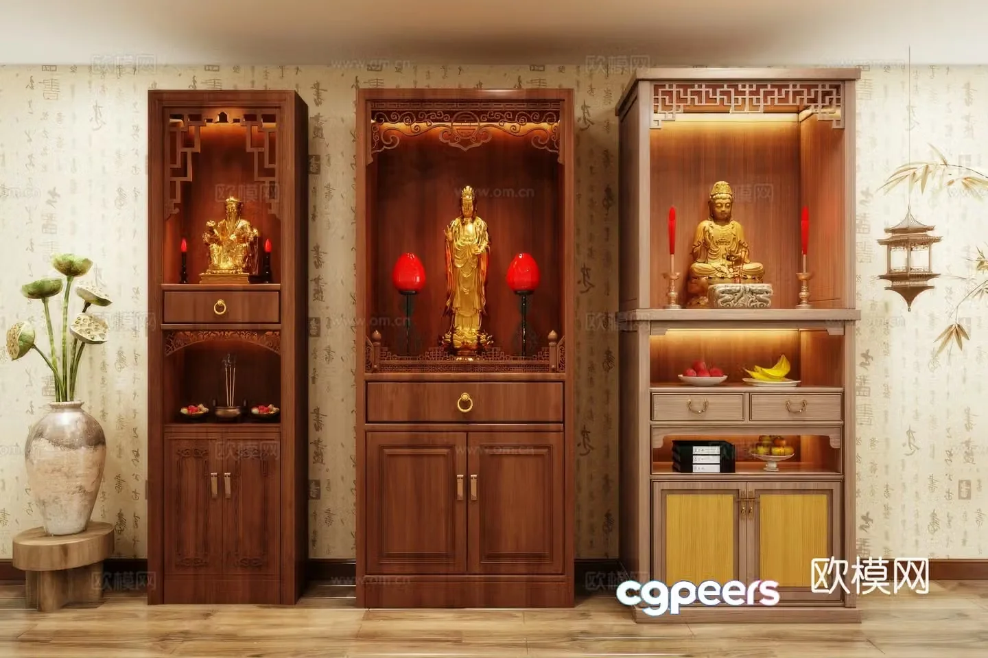 Buddha niche shrine hostel incense stove candle holder 3d model