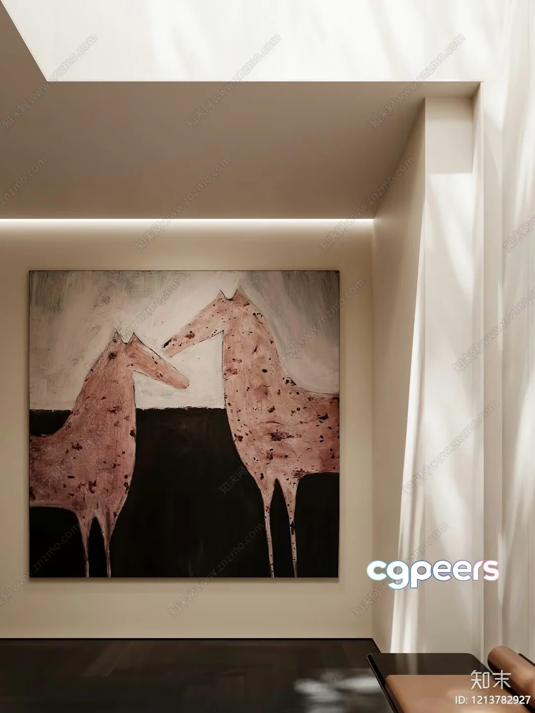 A Painting Of Two Giraffes 3D Model – 9894 – VRAY Render