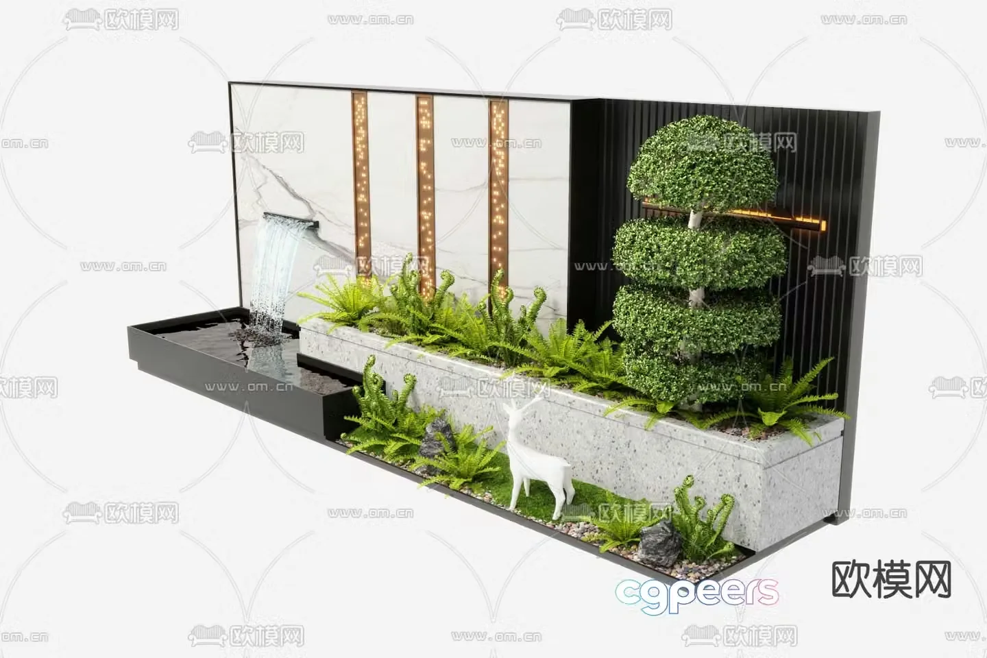 New Chinese style water feature wall landscape wall stacked water 3D model