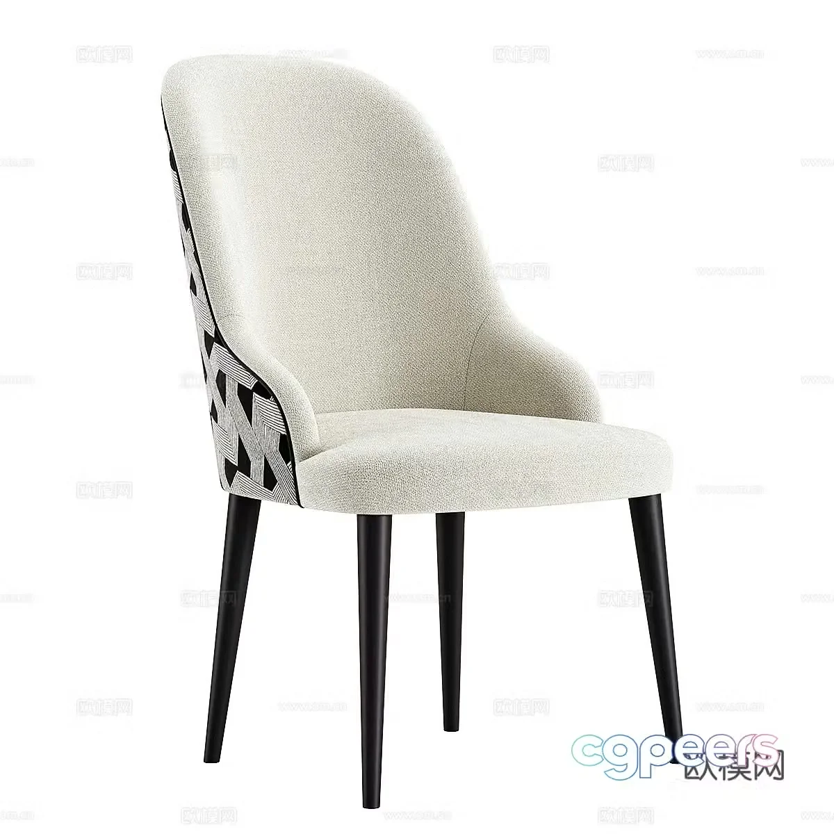 New Chinese style light luxury fabric dining chair 3D model