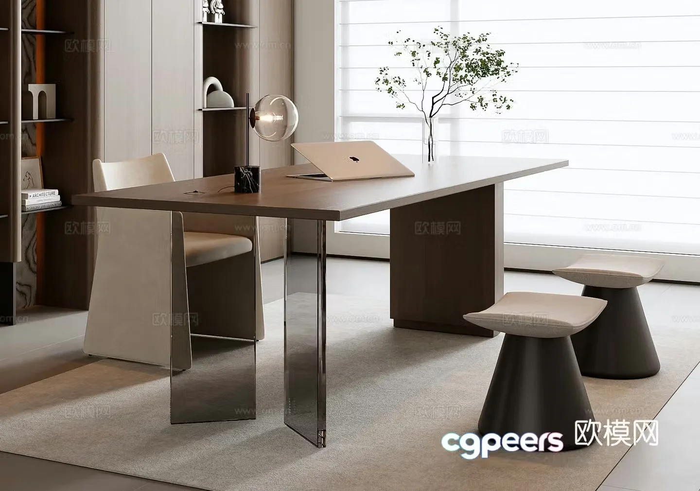 Italian desk and chair combination 3D model