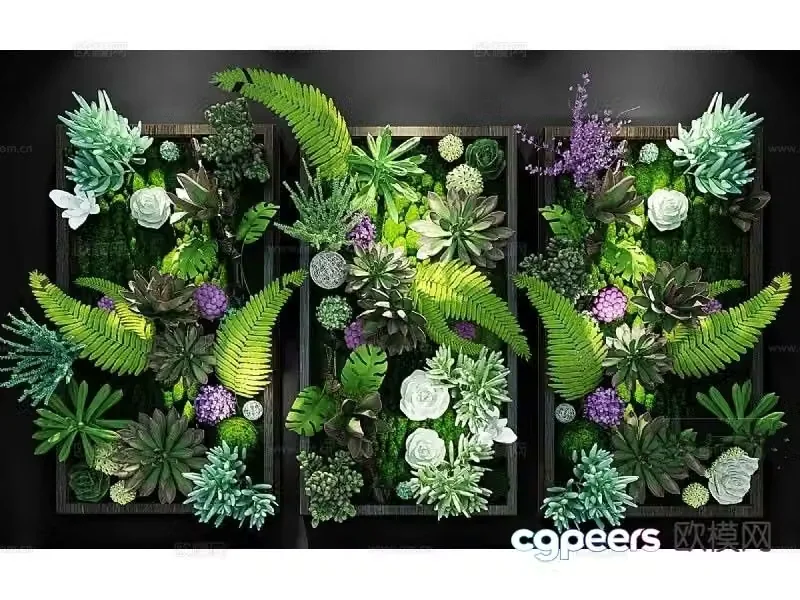 Three-dimensional greening wall-mounted plants vertical plant wall 3d model