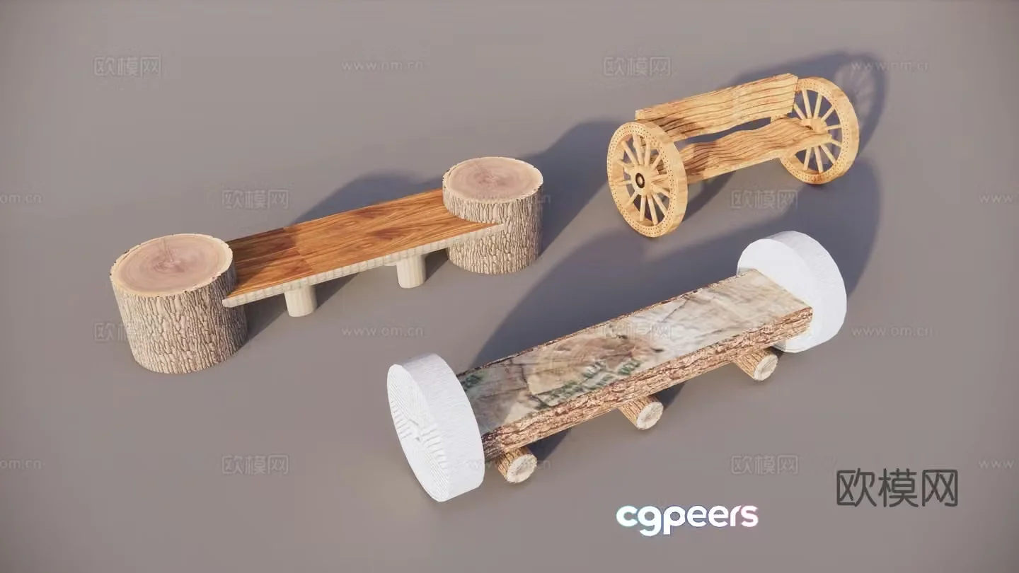 Chinese-style rural original ecological seats Rural landscape seats Farm tool landscape sketch Stone mill seat landscape 3D model