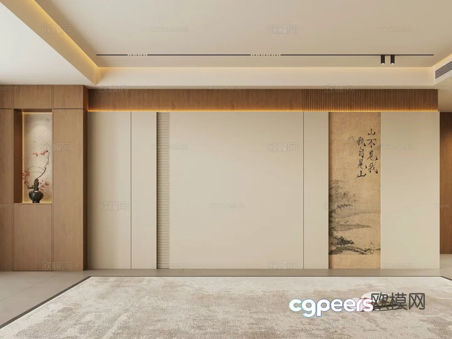 Zen new Chinese style living room sofa background wall 3d model
