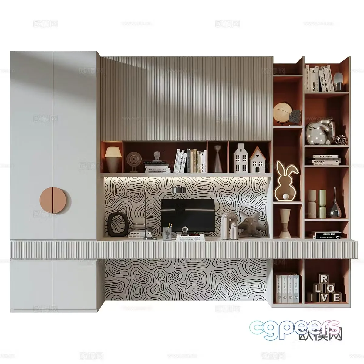 New Chinese style light luxury children’s bookcase wardrobe combination 3D model