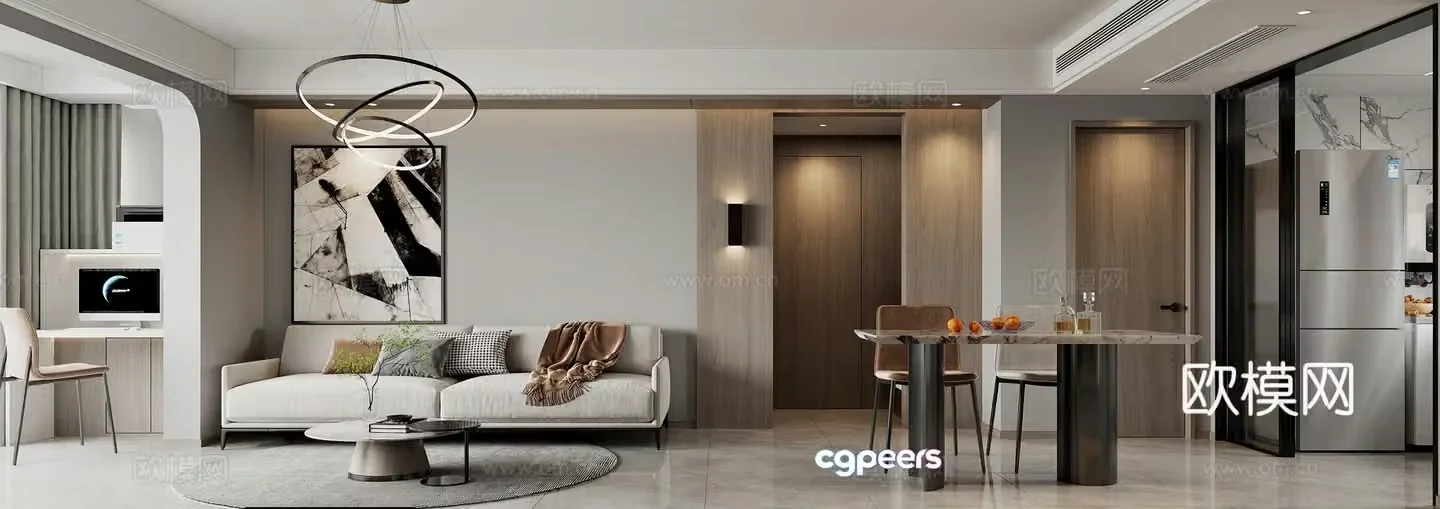 Modern living and dining room 3d model