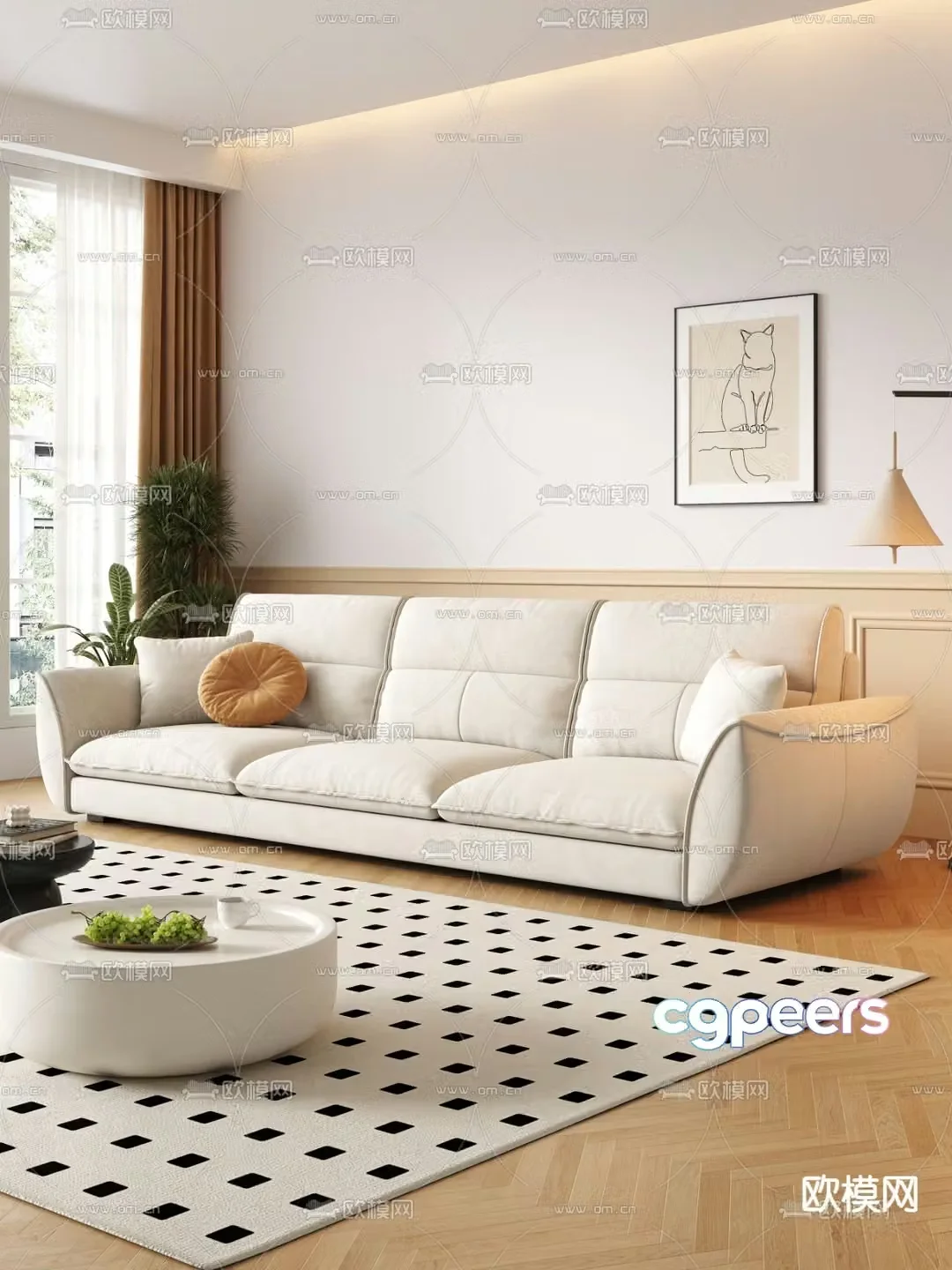 Three seater sofa upholstered sofa 3d model