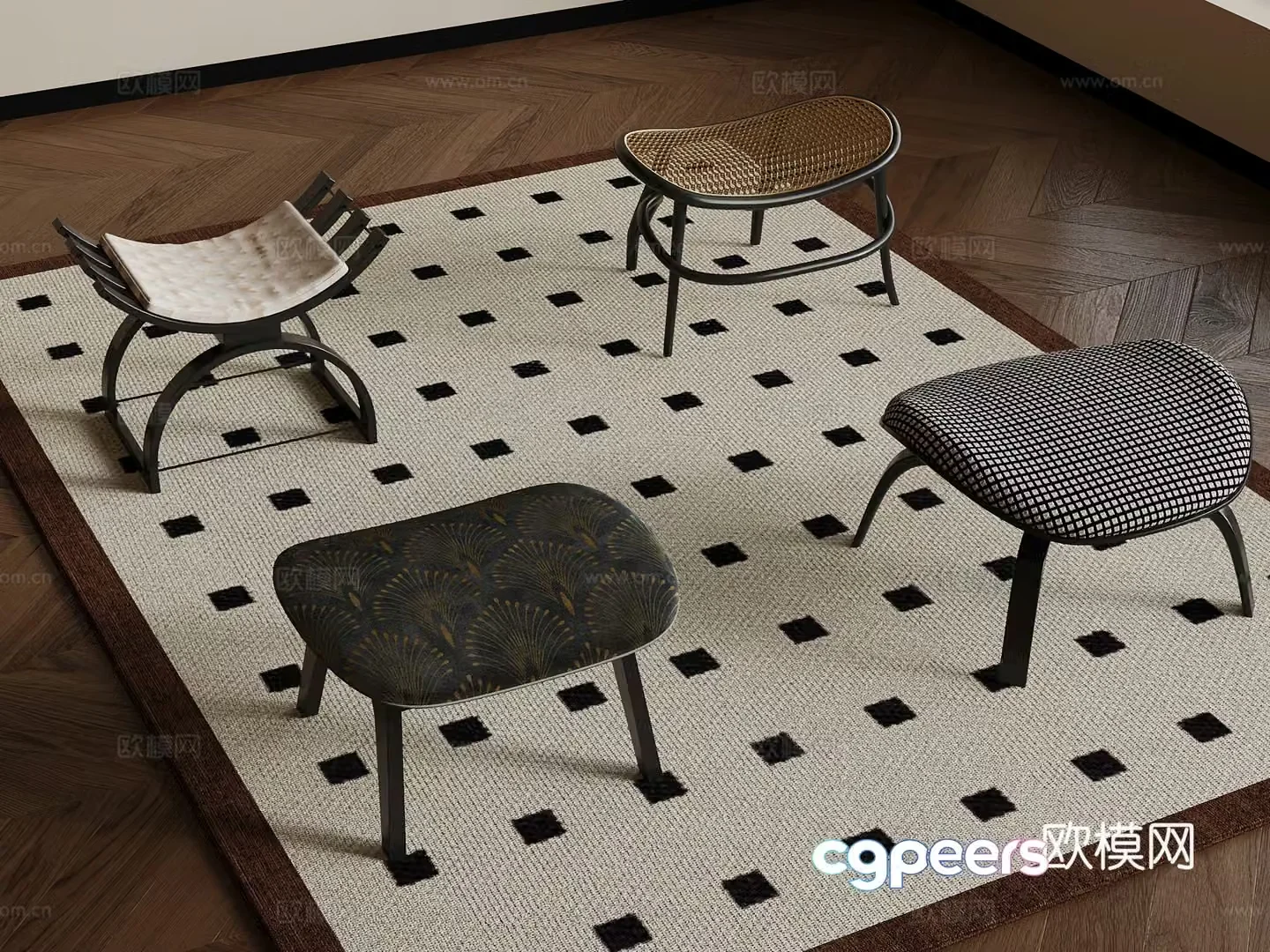 Middle-aged style stool shoe change stool sofa 3D model