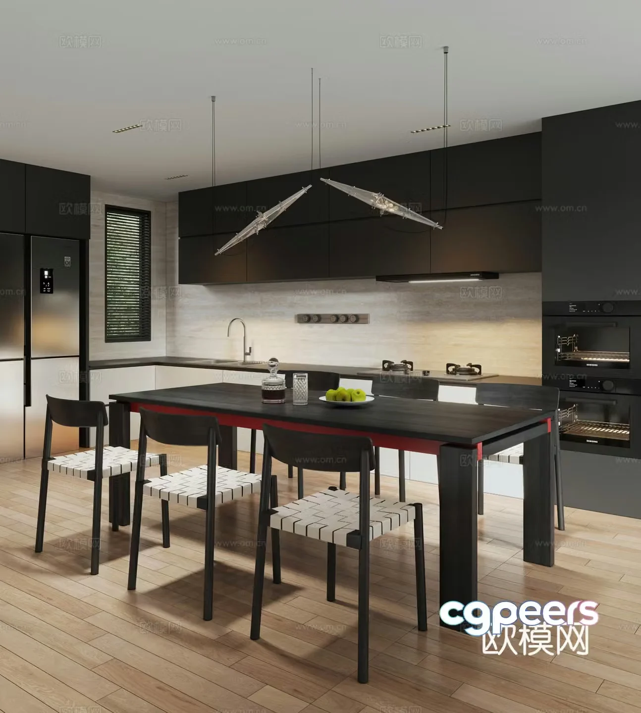 Modern minimalist home restaurant black and white and gray restaurant open restaurant modern dining table and chair 3D model
