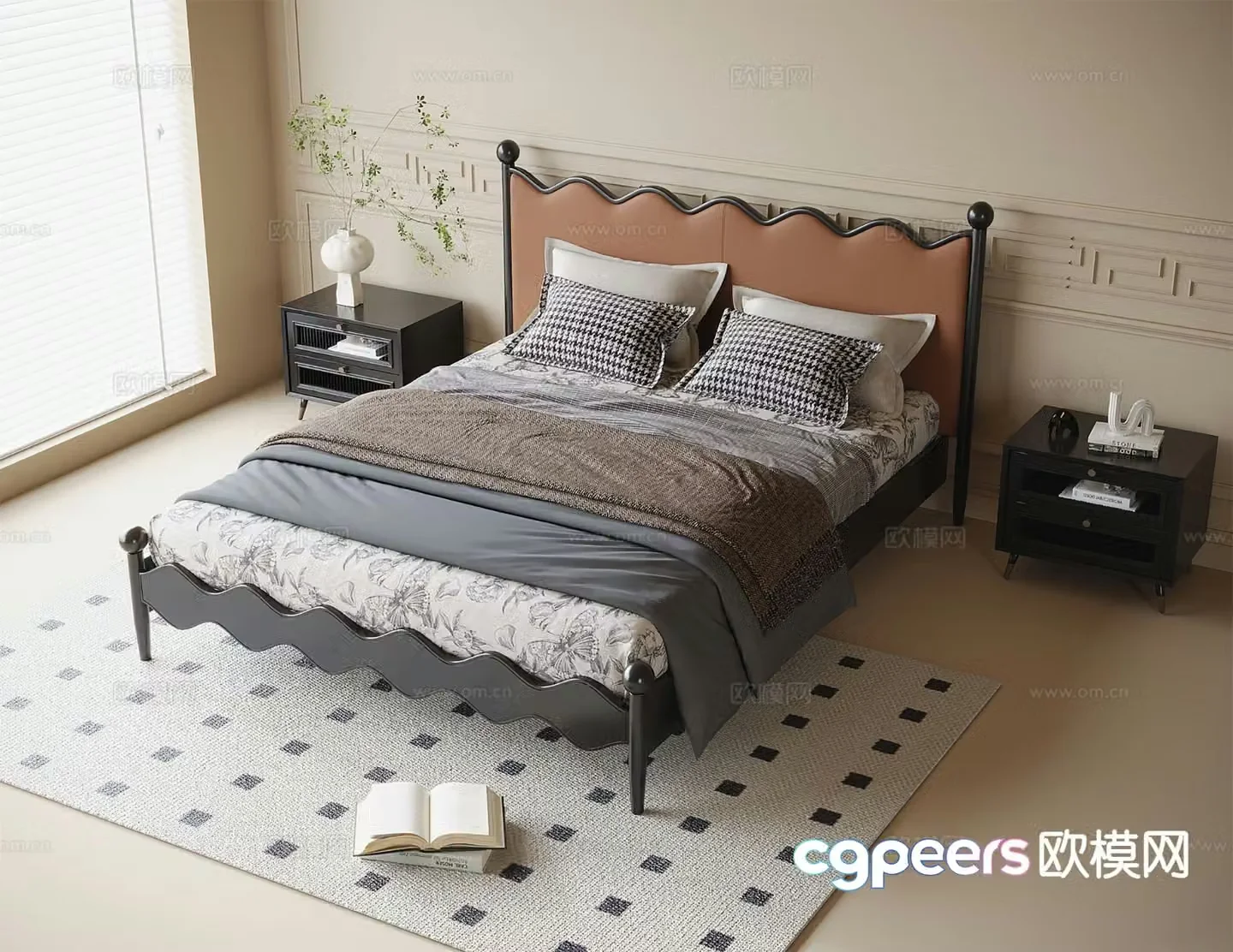 French double bed 3d model