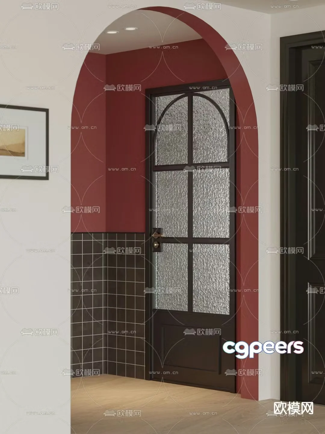 French retro door lattice door bathroom door glass door 3d model