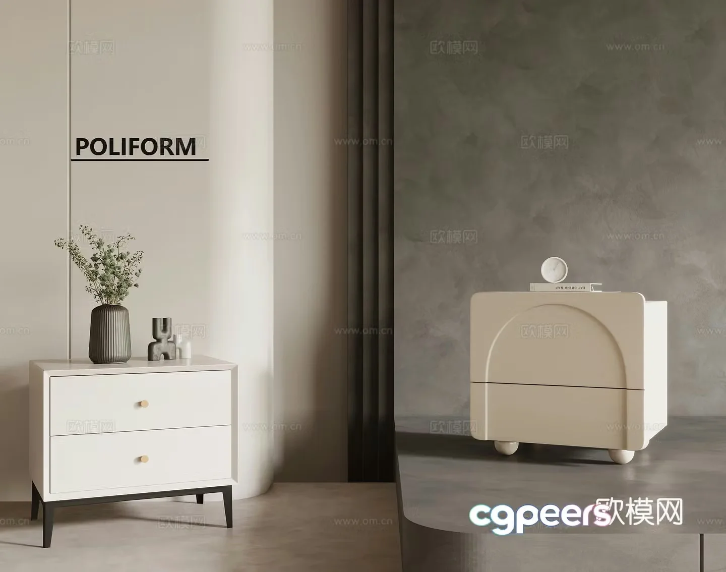 Modern creamy nightstand 3d model