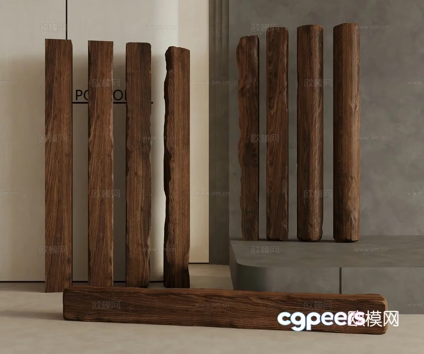 Chinese columns old wood wooden column square column 3d model