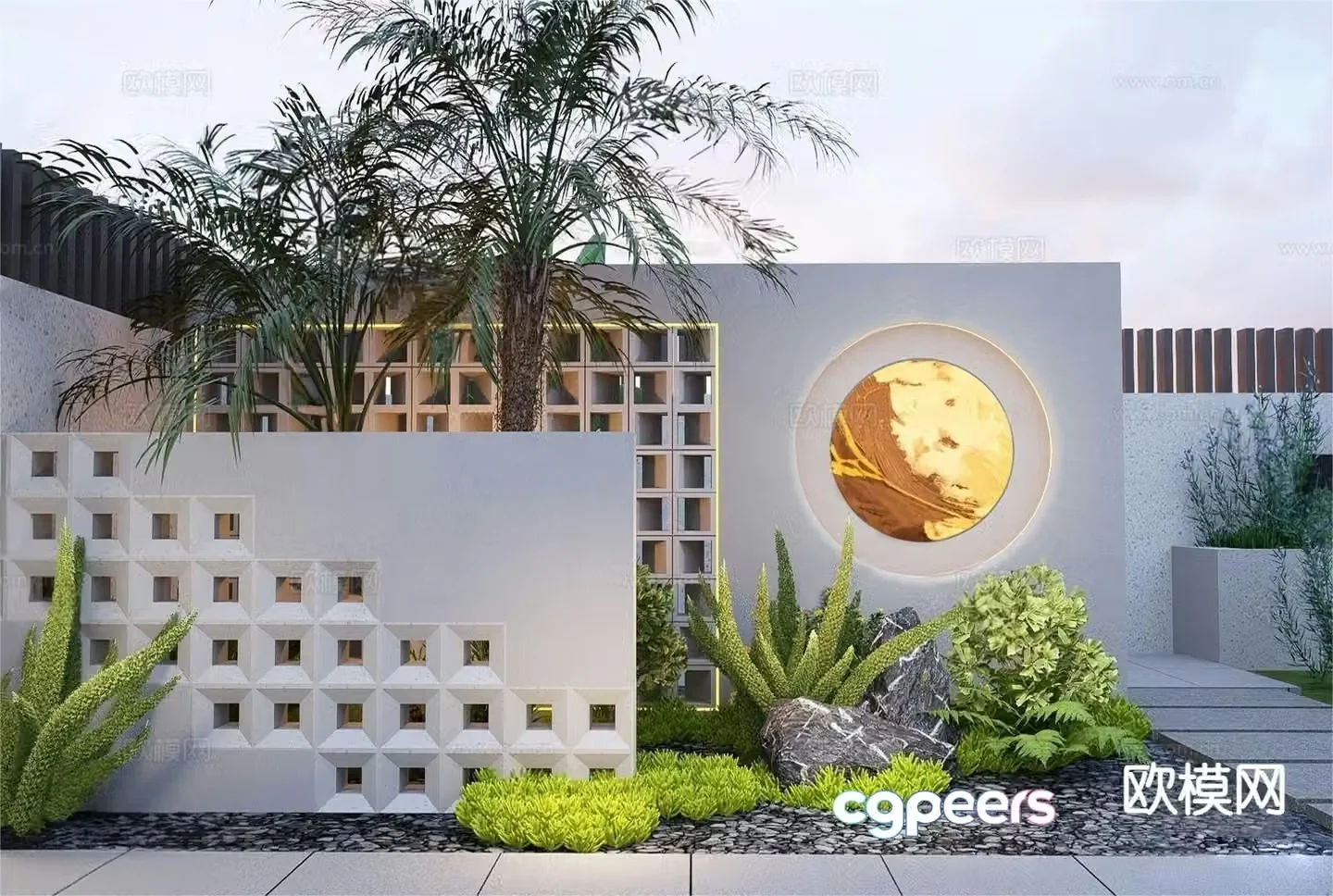Modern screen wall and courtyard landscape wall 3D model