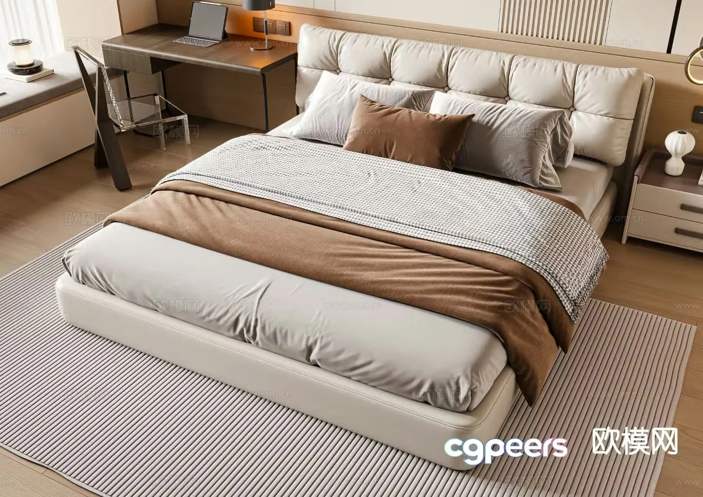 Modern double bed 3d model
