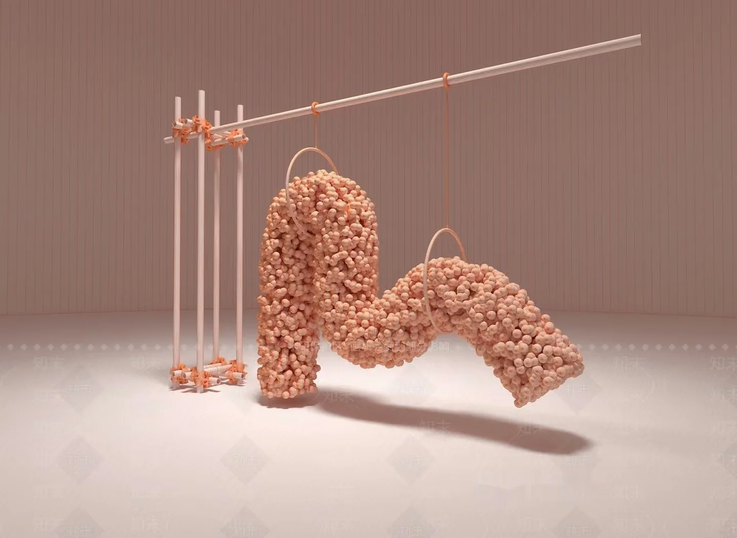 A Pink Sculpture Of A Letter M Made Of Small Balls 3D Model – 13370 – VRAY Render