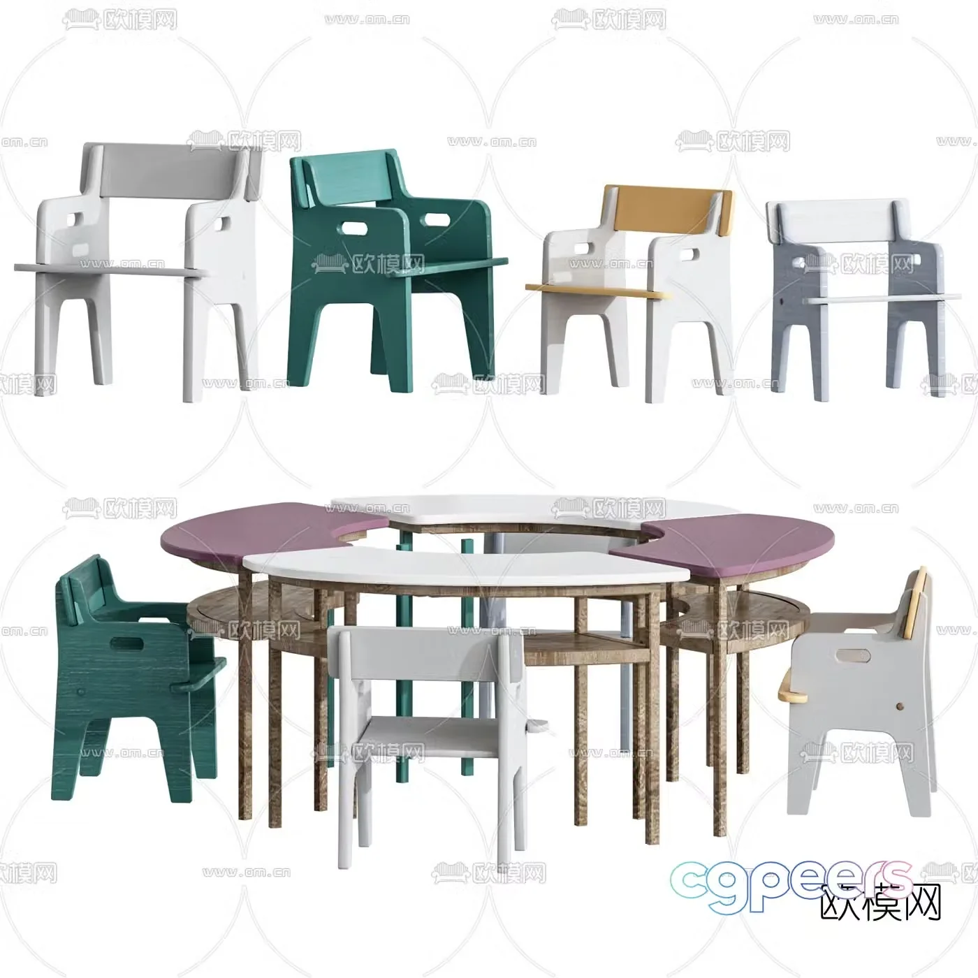 Nordic solid wood children’s table and chair 3d model