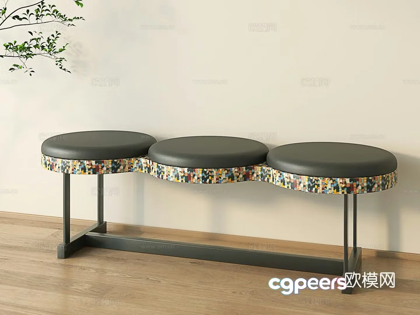 Italian shoe changing stool minimalist long bench modern bench light luxury bed tail stool 3D model