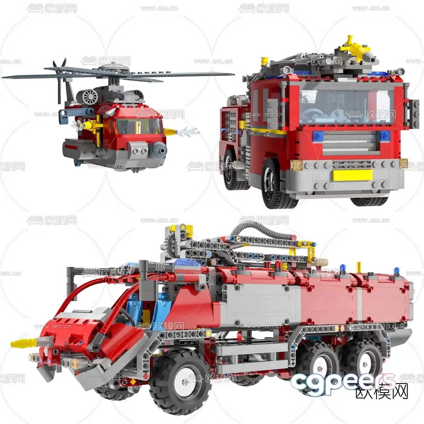 Modern lego fire truck toy 3d model