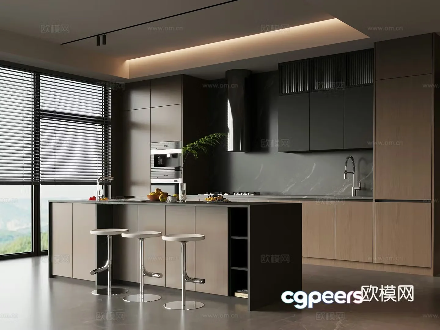 Restaurant Modern Italian Restaurant Western Kitchen Cabinet Island Dining Table 3D Model