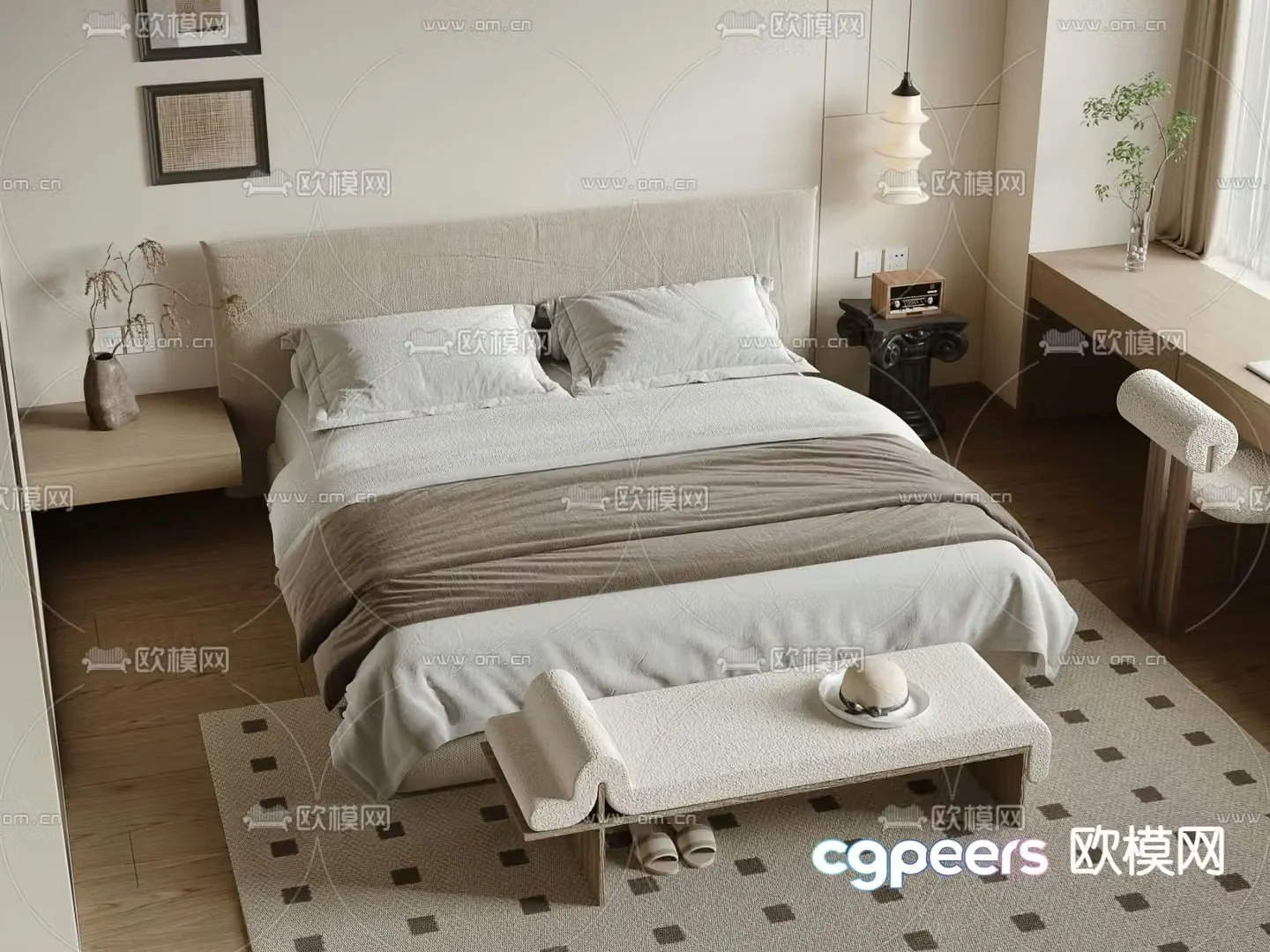 Wabi-sabi double bed 3d model