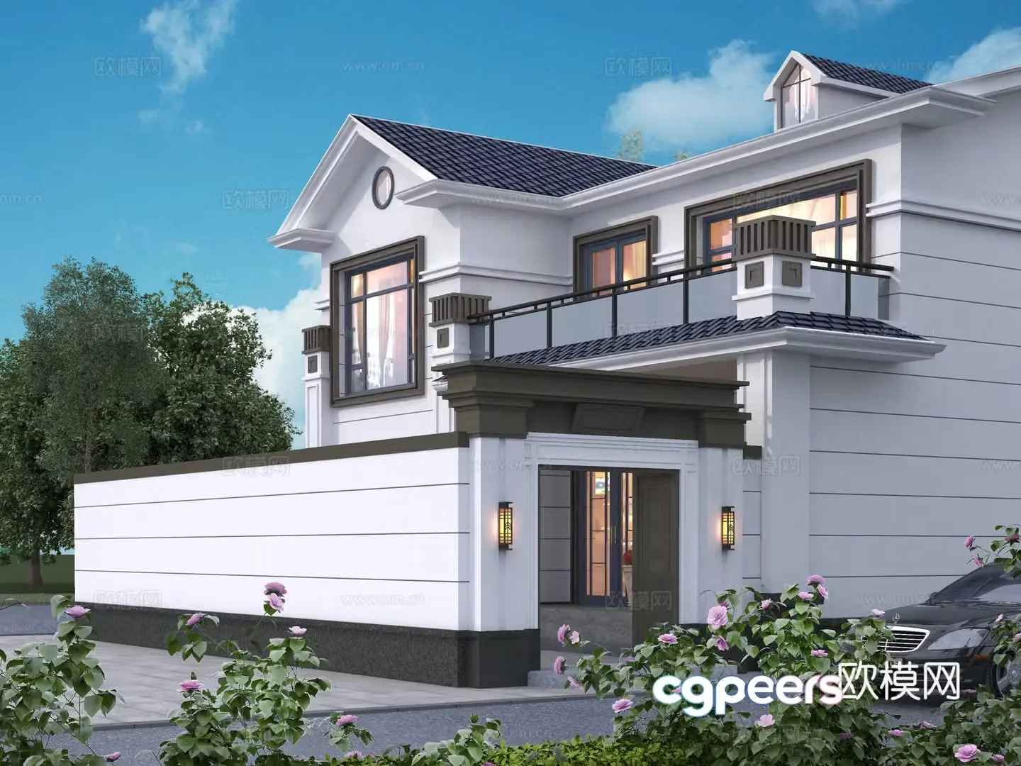 Self-built house villa building exterior single-family villa 3d model