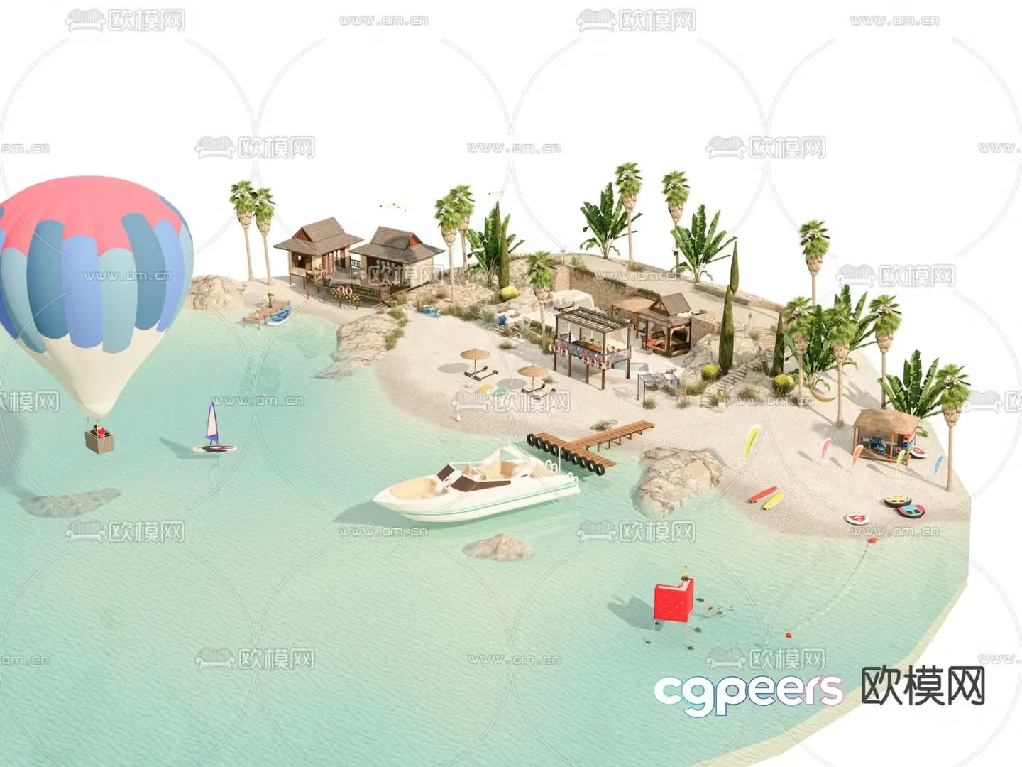 Modern landscape beach beach park 3d model