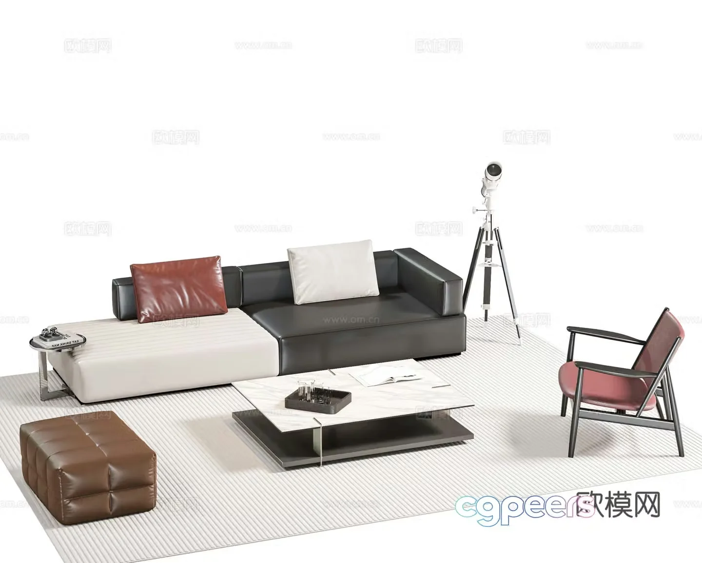 Modern Italian sofa combination office sofa coffee table leather sofa leather sofa Minot3d model