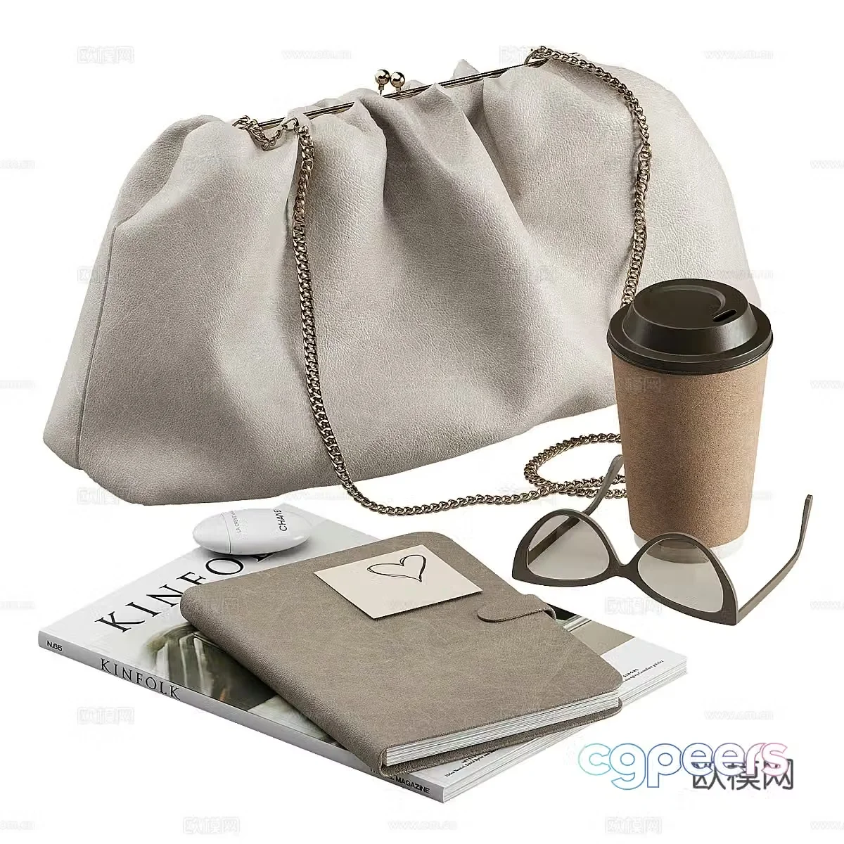 Handbag Books Glasses Coffee 3d Model